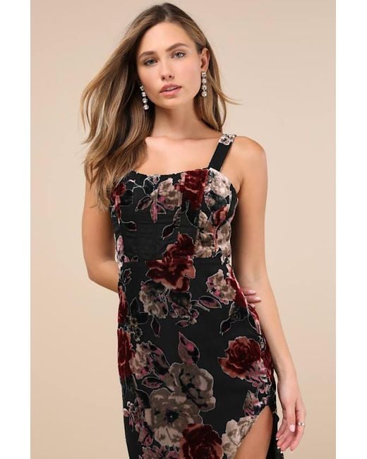 Lulus Natural Blissful Evening Floral Velvet Burnout Maxi Dress