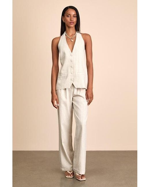 4th & Reckless Natural Layne Stripe Halter Button-Front Vest Top
