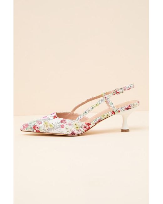 Lulus Pink Talia Floral Pointed-Toe Slingback Pumps