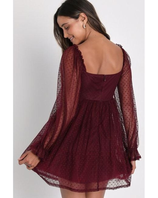 Lulus Red Dreamy Sweetness Swiss Dot Ruffled Mini Babydoll Dress