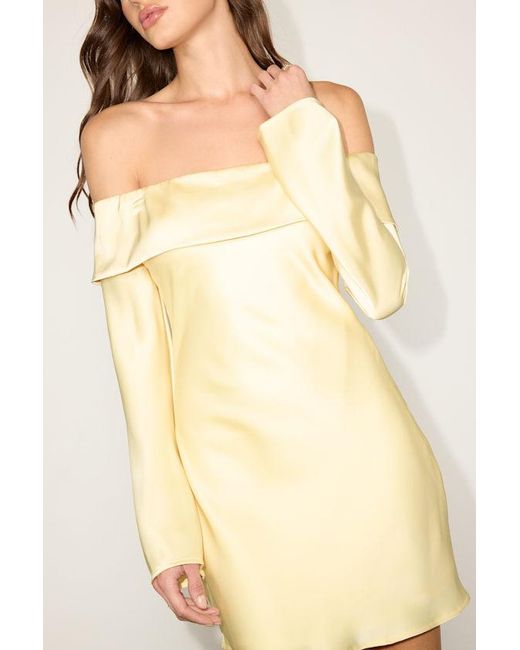Lulus Natural Luxurious Vision Satin Off-The-Shoulder Mini Dress