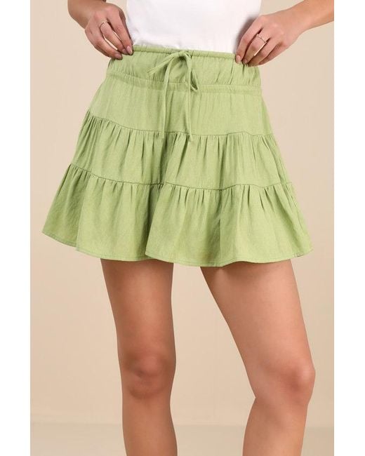 Lulus Green Modica Lime Tiered Drawstring Mini Skirt