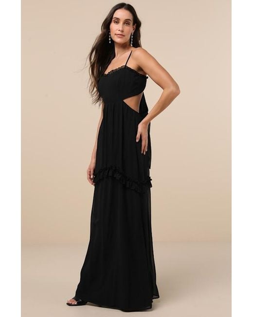 Lulus Black Pronounced Perfection Cutout Tie-Back Maxi Dress