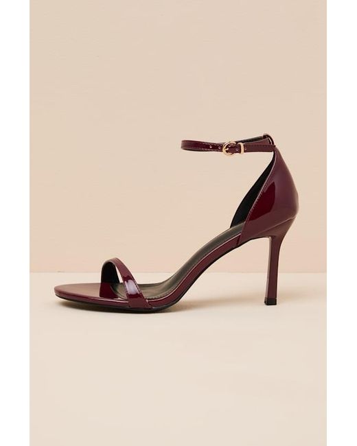 Lulus Pink Dottie Wine Patent Ankle Strap High Heel Sandals
