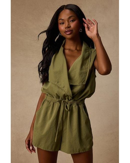 Lulus Green Ira Collared Drawstring Romper