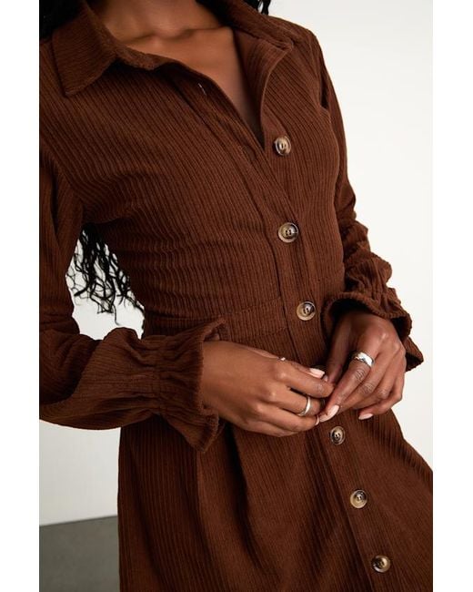 Lulus Brown Autumn Mood Dark Corduroy Mini Dress With Pockets
