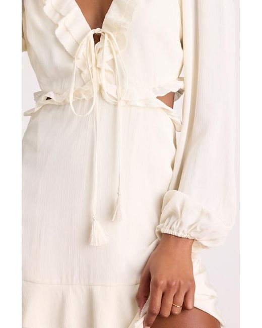 Lulus Natural Castilla Ruffled Long Sleeve Mini Dress