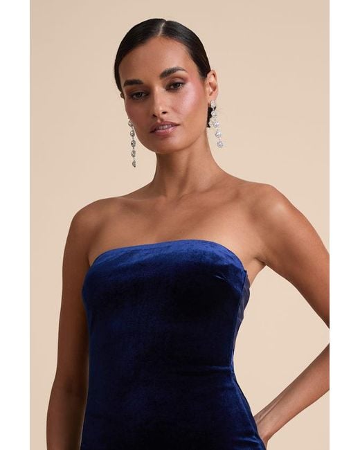 Lulus Blue Mesmerizing Elegance Velvet Strapless Backless Maxi Dress