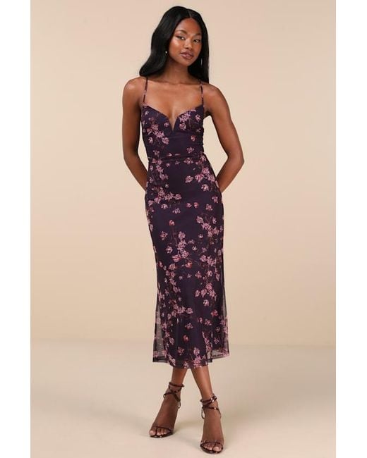 Lulus Natural Total Crush Floral Print Mesh Lace-Up Midi Dress