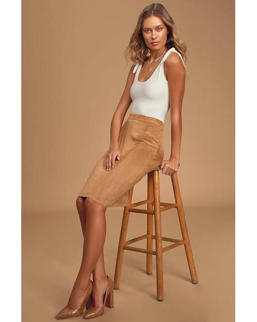 Lulus Brown Superpower Suede Pencil Skirt
