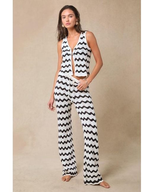 4th & Reckless Natural Anna Ivory And Striped Crochet Swim Cover-Up Pants