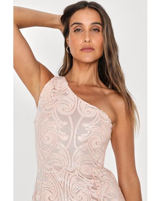 Lulus Pink Madina Sequin One-Shoulder Bodycon Mini Dress