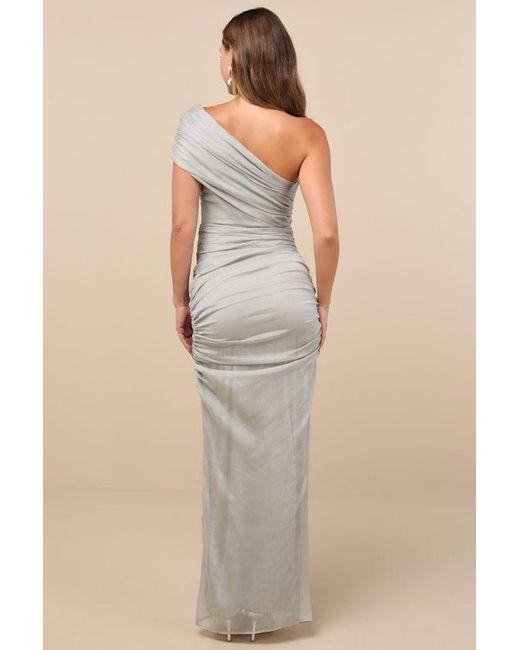 Lulus Gray Kyleah Ruched One-Shoulder Maxi Dress