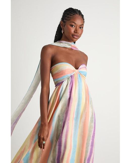 Lulus Orange Kelia Multi Striped Midi Dress And Scarf Set