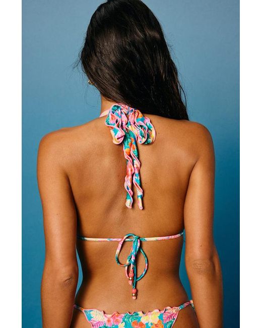 Kulani Kinis Black St. Lucia Multi Tropical Floral Triangle Bikini Top