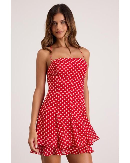 Lulus Perfected Sweetness Polka Dot Pleated Tiered Mini Dress