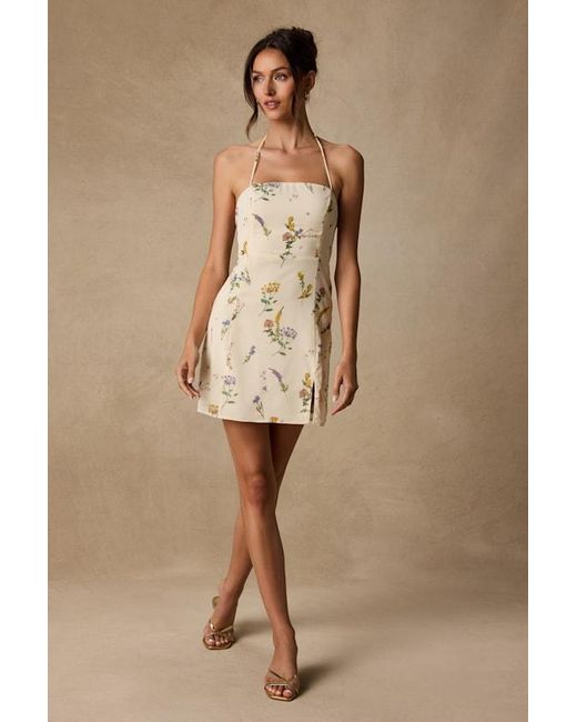 Lulus Natural Catch The Bouquet Cream Floral Print Halter Lace-Up Mini Dress