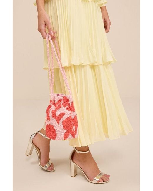 Lulus Pink Miridia Multi Floral Beaded Drawstring Bucket Bag