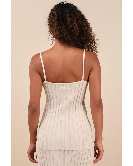 SNDY'S Natural Baha Ribbed Knit Button-Front Cami Top