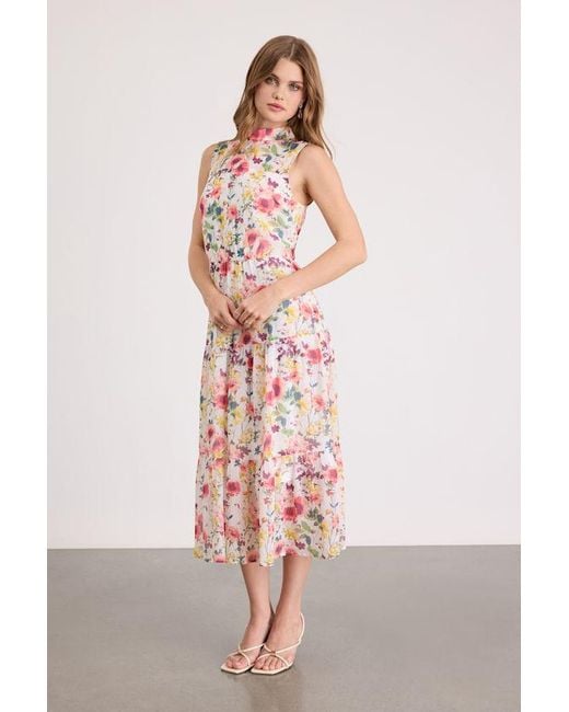 Lulus Pink In My Dreams Multi Floral Print Midi Dress
