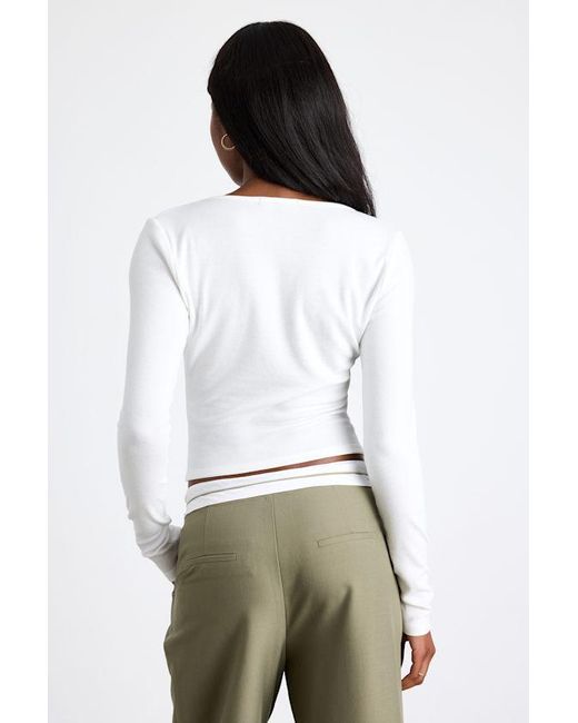 Lulus White Firona Jersey Knit Twist-Front Long Sleeve Top