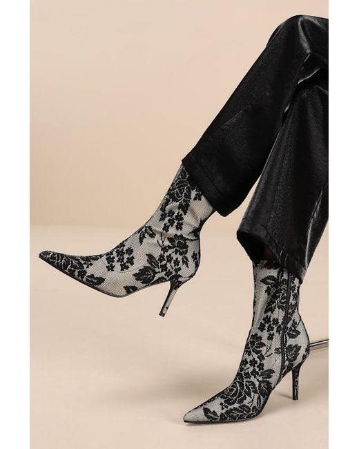 Lulus Black Marquetta Lace Pointed-Toe Ankle Booties