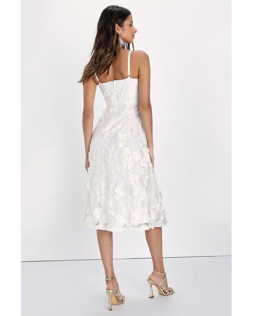 Lulus White Glamour Garden 3D Floral Embroidered Midi Dress