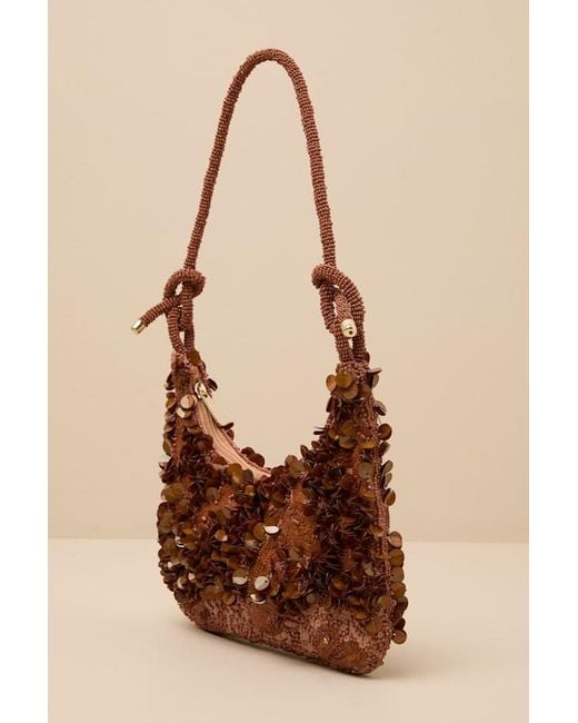Lulus Blue Aeris Bronze Sequin Beaded Shoulder Bag