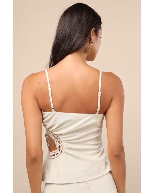 Lulus White Mahsa Cream Crochet Embroidered Asymmetrical Tank Top