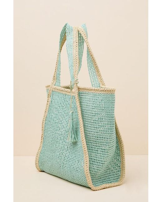 Lulus Green Shoreline Aqua Raffia Tote Bag