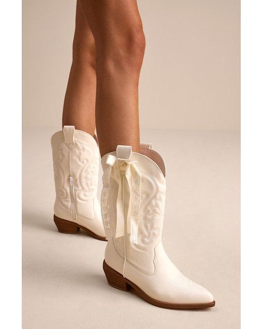 MIA Natural Lucilla Leather Bow Mid-Calf Western Boots