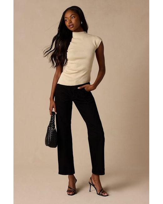 Lulus Black Terry Light Mock Neck Asymmetrical Sweater Top