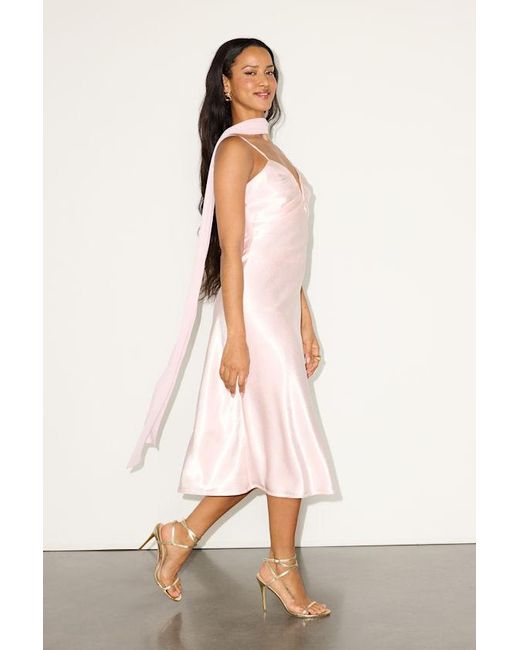 Lulus Natural Molena Slip Midi Dress And Scarf Set