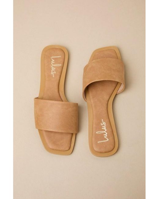 Lulus Orange Brenner Camel Flat Square-Toe Slide Sandals
