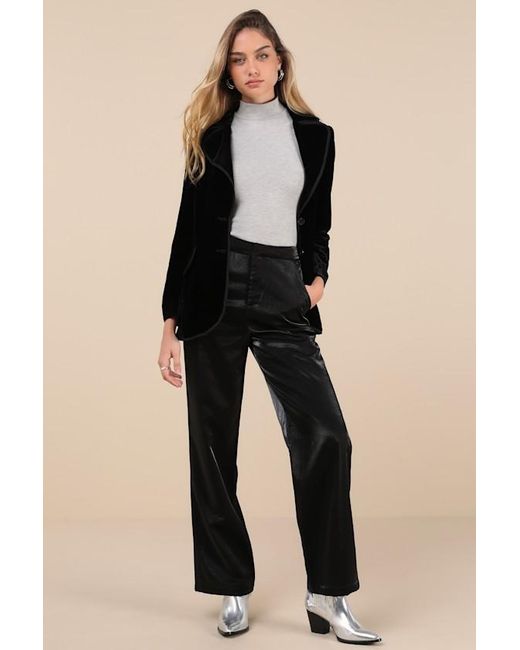 Lulus Natural Confirmedly Chic Shiny High-Rise Wide-Leg Trouser Pants
