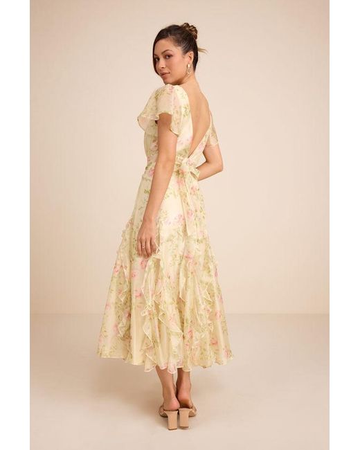 Lulus Natural Deluca Light Floral Ruffled Midi Dress