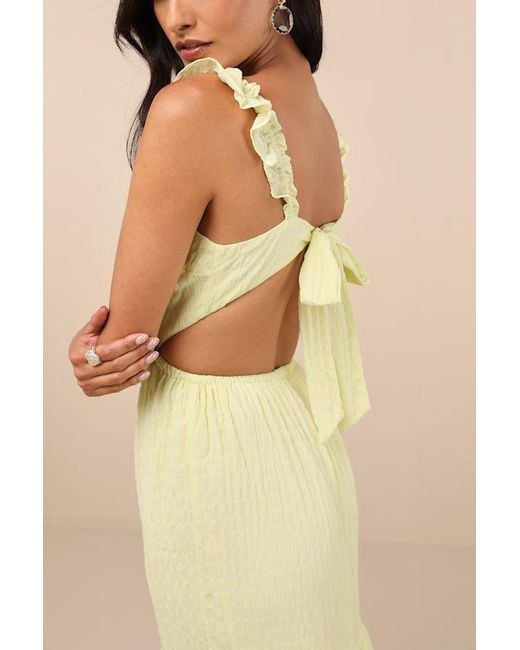 Lush Yellow Dreamiest Darling Smocked Tie-Back Tiered Midi Dress