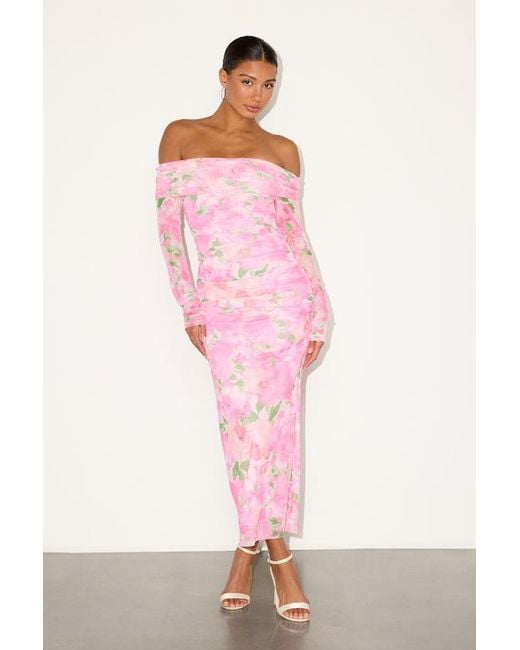 Lulus Pink Amorette Floral Mesh Off-The-Shoulder Maxi Dress
