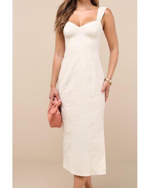Lulus Natural Amyra Cream Cap Sleeve Bustier Midi Dress