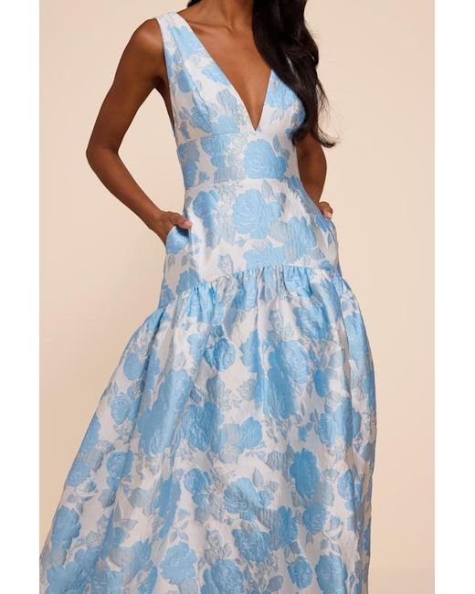 Lulus Blue Valna Floral Jacquard Drop Waist Maxi Dress