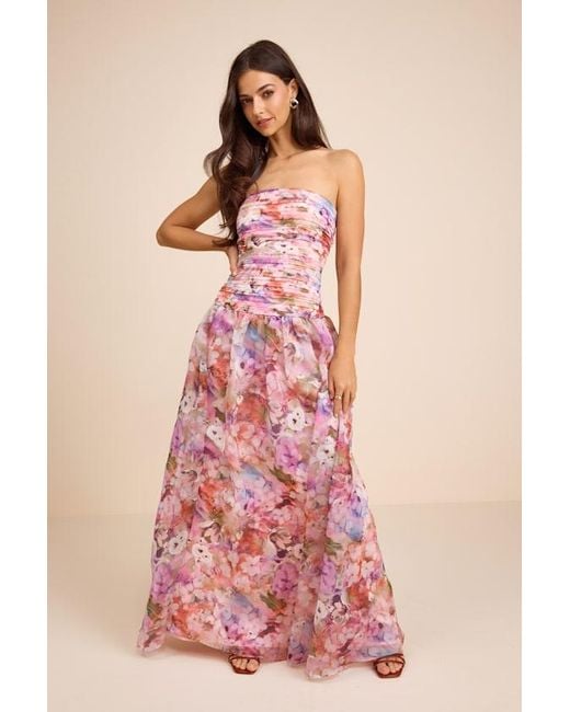 Lulus Pink Kasandra Multi Floral Organza Drop Waist Maxi Dress