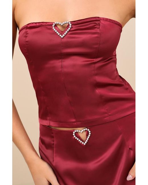 The Frolic Red Priscilla Satin Strapless Top