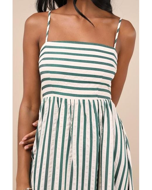 Lulus Blue Exceptionally Pristine And Cream Striped Cutout Midi Dress