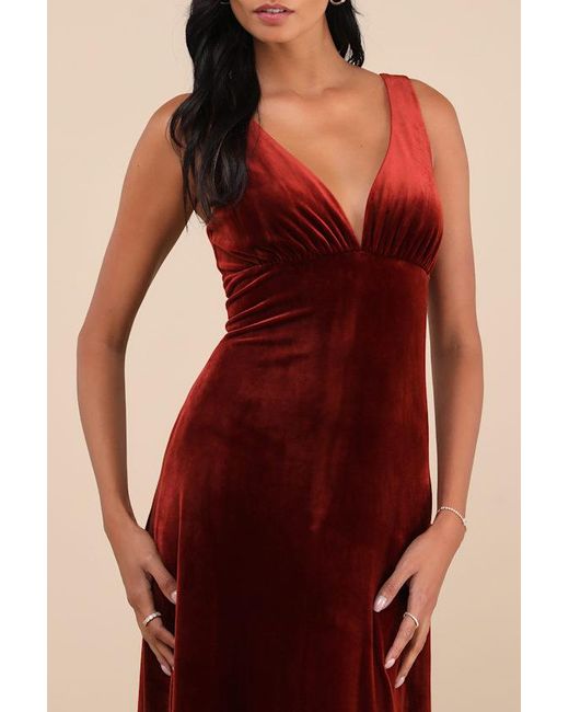 Lulus Red Decadent Evening Rust Velvet Sleeveless Maxi Dress