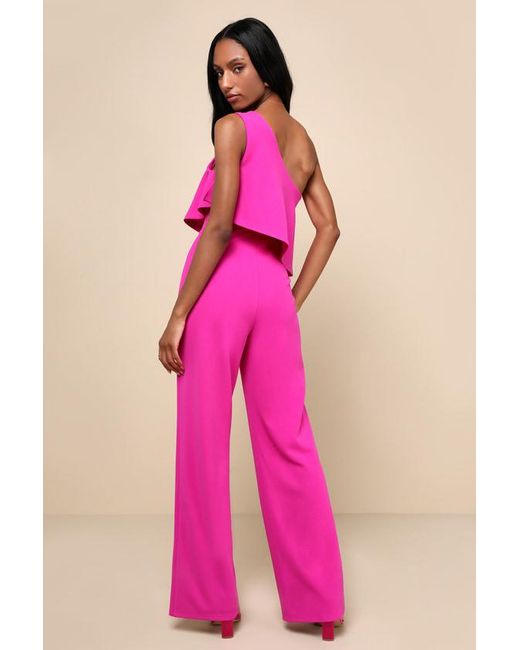 Lulus Pink Flawless Vibes One-Shoulder Tiered Wide-Leg Jumpsuit