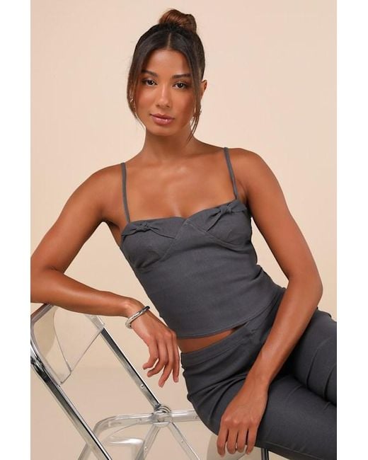 Motel Gray Katira Knotted Bustier Cami Crop Top