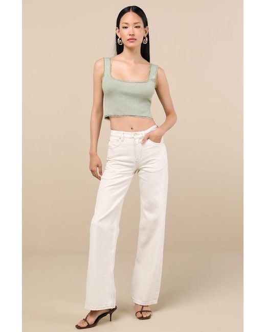 Lulus Green Josepha Sage Ribbed Knit Ruffled Crop Tank Top