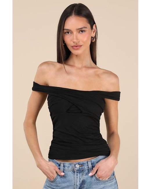 Lulus Black Elowyn Cross-Front Off-The-Shoulder Top