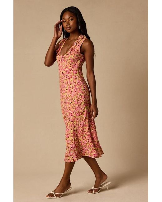 Lulus Pink Renea Multi Floral Ruffled Sleeveless Midi Dress