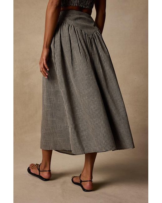 Daisy Street Brown Starling Gingham High-Rise Midi Skirt